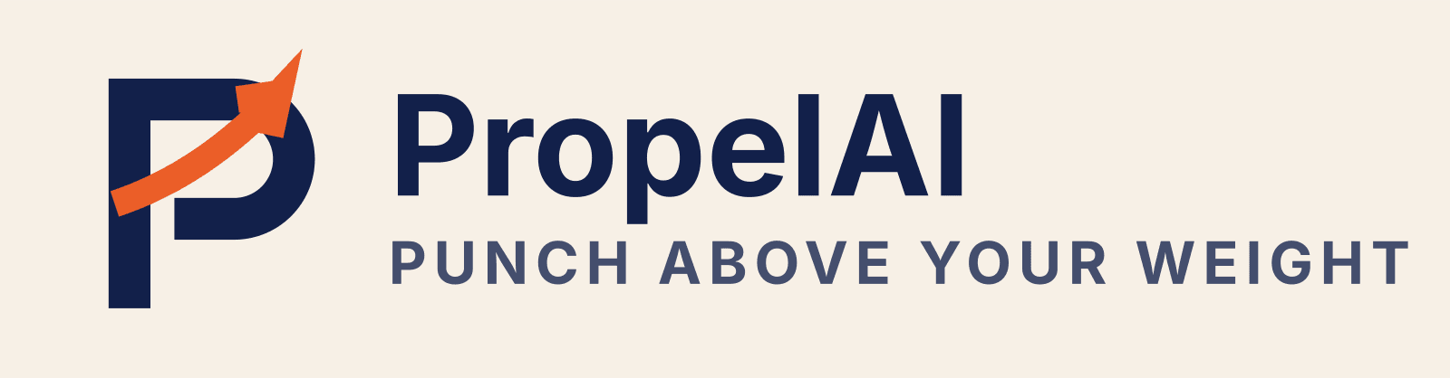 PropelAI horizontal lockup with monogram rocket mark and tagline