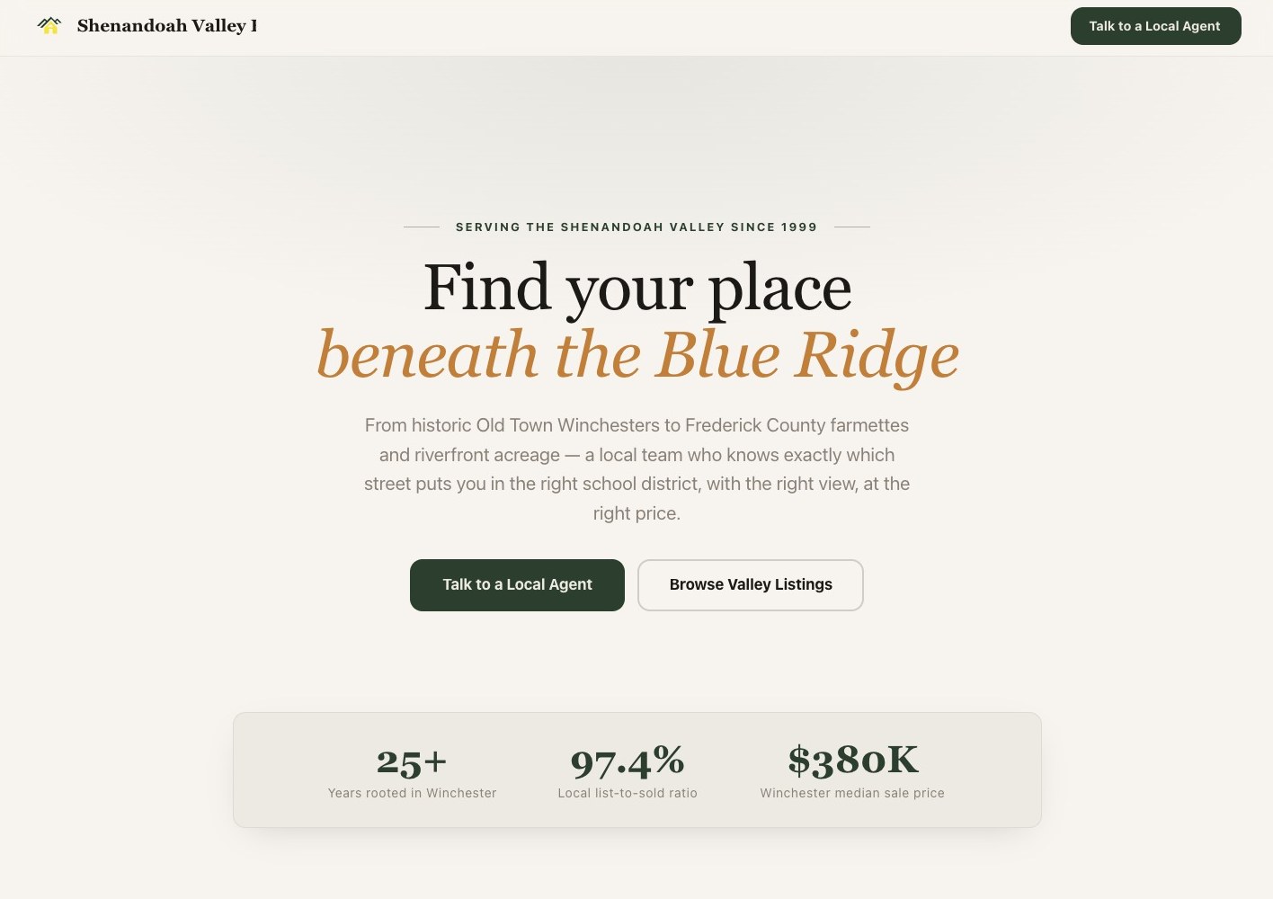 Shenandoah Valley Homes — website generated by PropelAI WebStudio